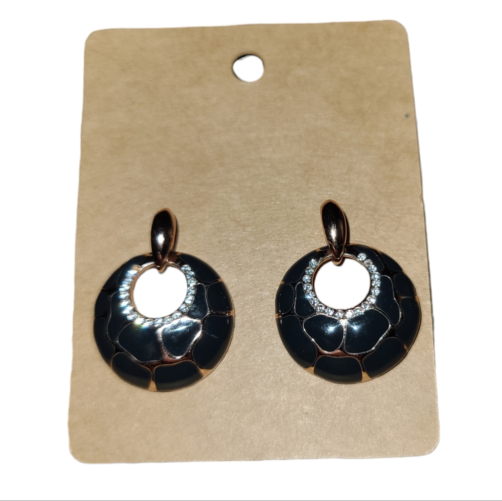 Vtg Gold and Black Enamel Colour Pierced Earrings (Bling Intact) Lot 3